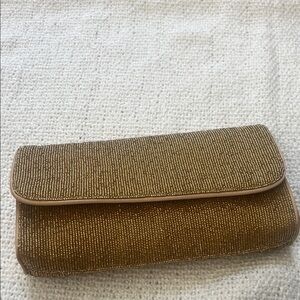 NWT J Crew Gold Beaded Clutch Bag